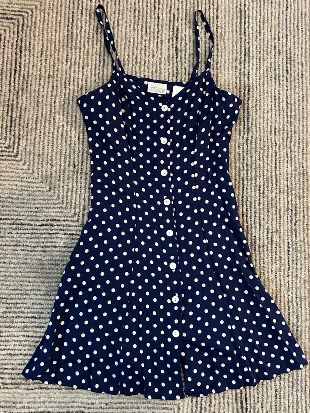 Moda International Navy Polka Dot Button-Front Women’s Dress Size 10 Vintage Y2K